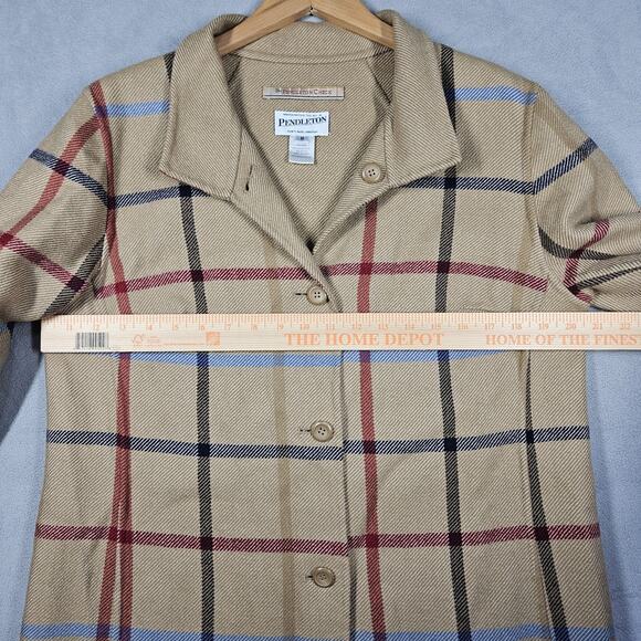 Pendleton Jacket Womens Medium The Check Wool Jacket Tan Plaid Reversible Classy - Picture 9 of 12